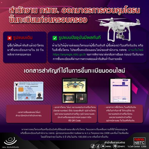 สำนักงาน กสทช. ออกมาตรการควบคุมโดรน ขึ้นทะเบียนก่อนครอบครอง